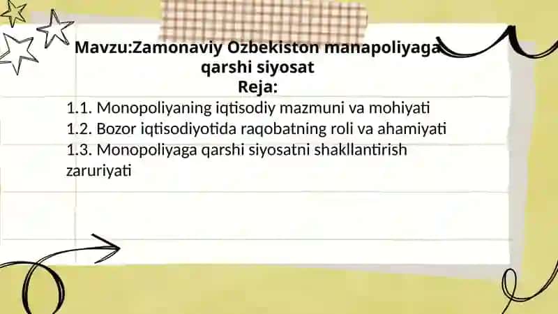 Zamonaviy Ozbekiston manapoliyaga qarshi siyosat 2