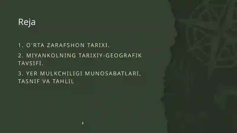 O'rta Zarafshon (Miyonqol) vohasining XIX-XX asr boshlarida ijtimoiy-siyosiy ,istisodiy va ma'daniy 2