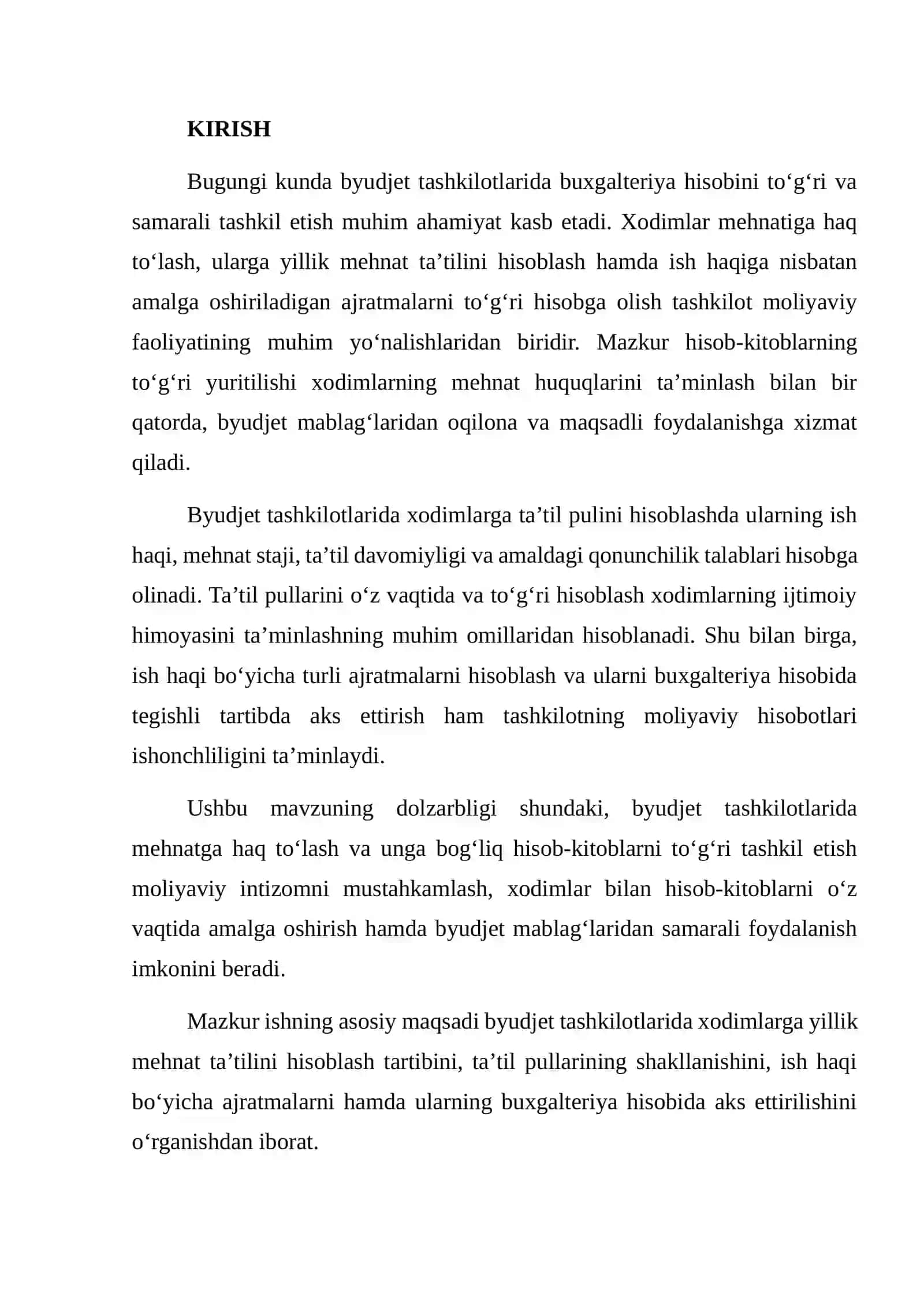 Byudjet tashkilotlarida xodimlarga ta’til hisoblash va ish haqiga nisbatan ajratmalar hisobi 2