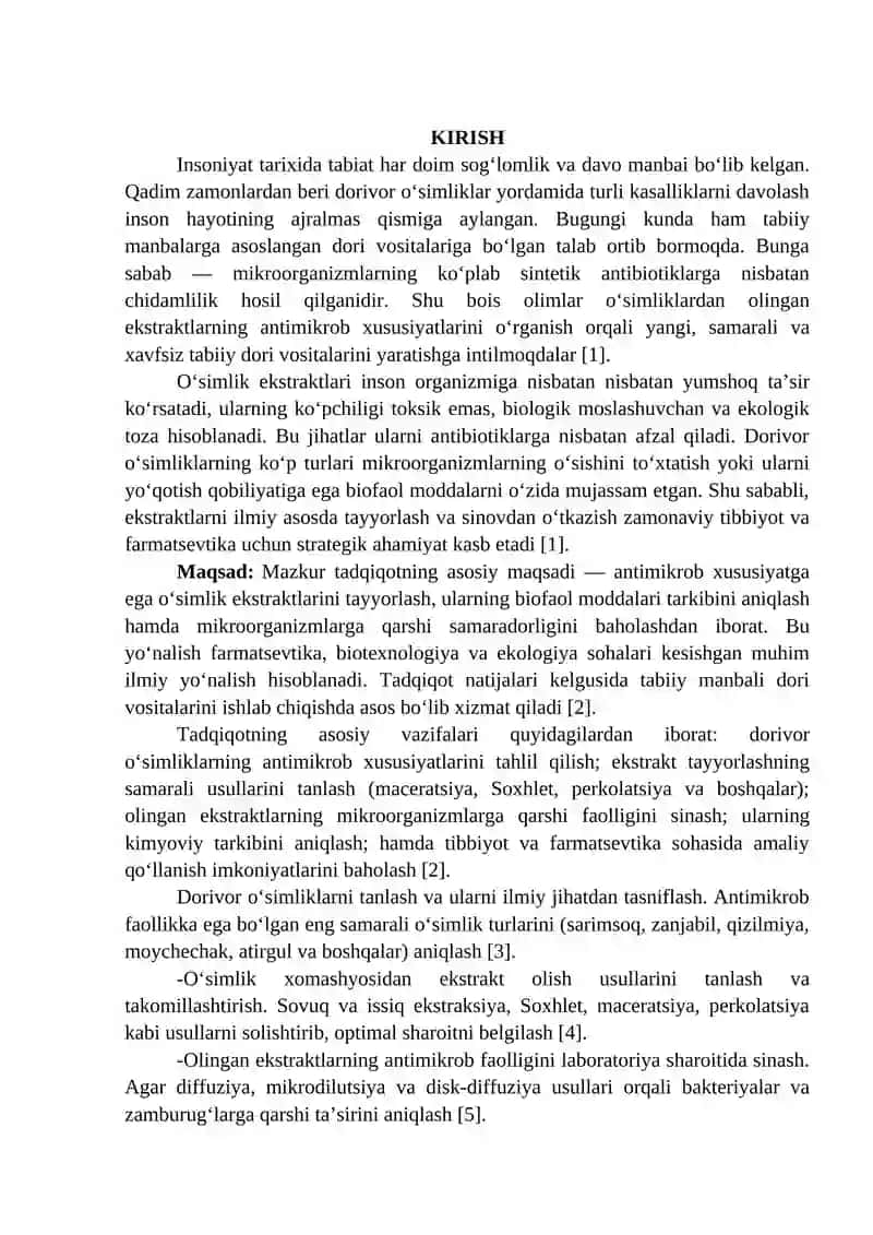 ANTIMIKROB XUSUSIYATGA EGA O‘SIMLIK EKSTRAKTLARINI TAYYORLASH VA ULARNI SINASH 2