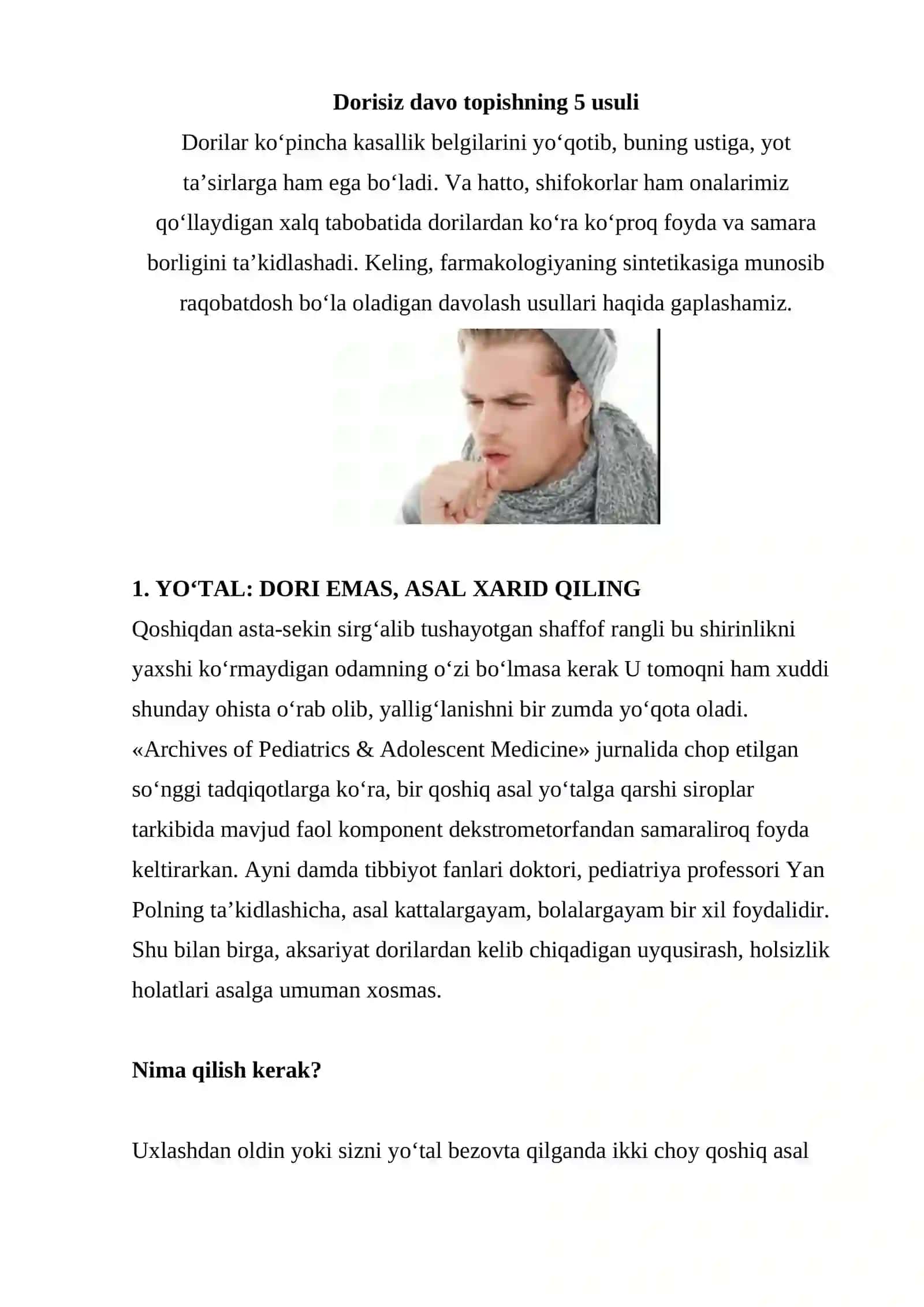 Dorisiz sog’lomlashtirish 2