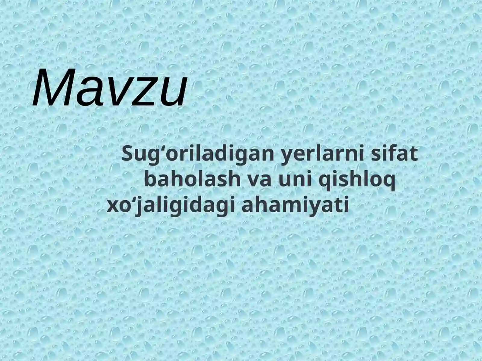 Yerlarni sifat baholash va qishloq xoʻjaligidagi ahamiyati 2