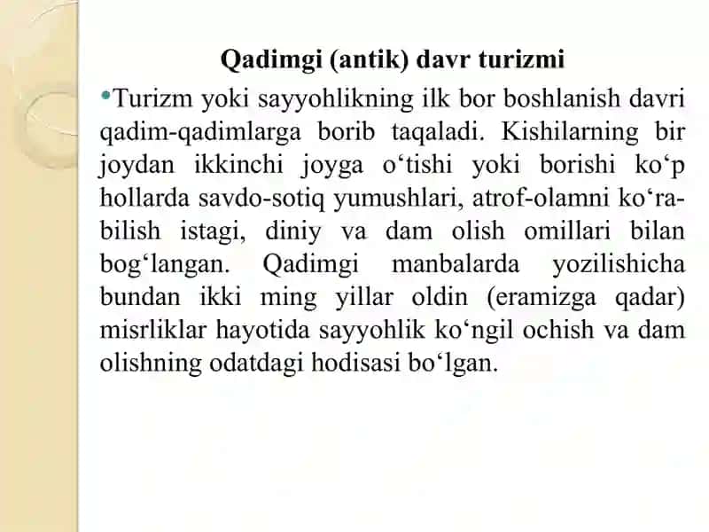 Xalqaro turizmning rivojlanish bosqichlari 2