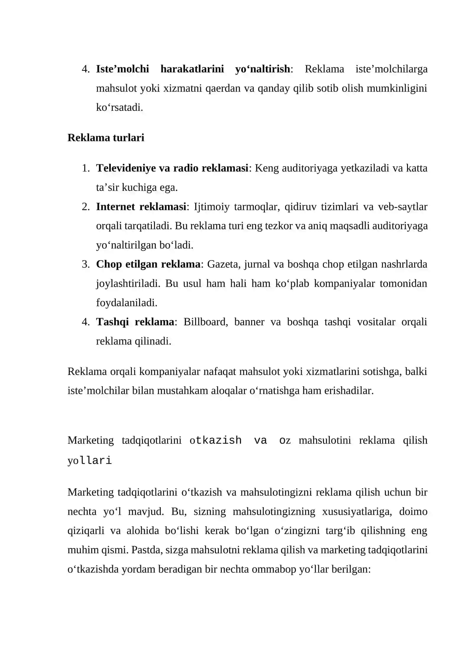 Tovarni hayotiy davrida reklamaning o`rni va vazifalari 2