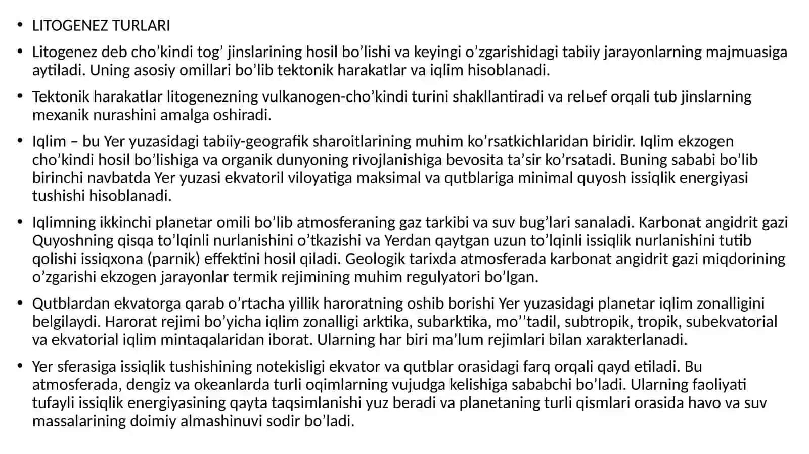 Har xil iqlim sharoitida cho’kindi hosil bo’lishi, o’ziga xos tog’ jinslari to’plami 2
