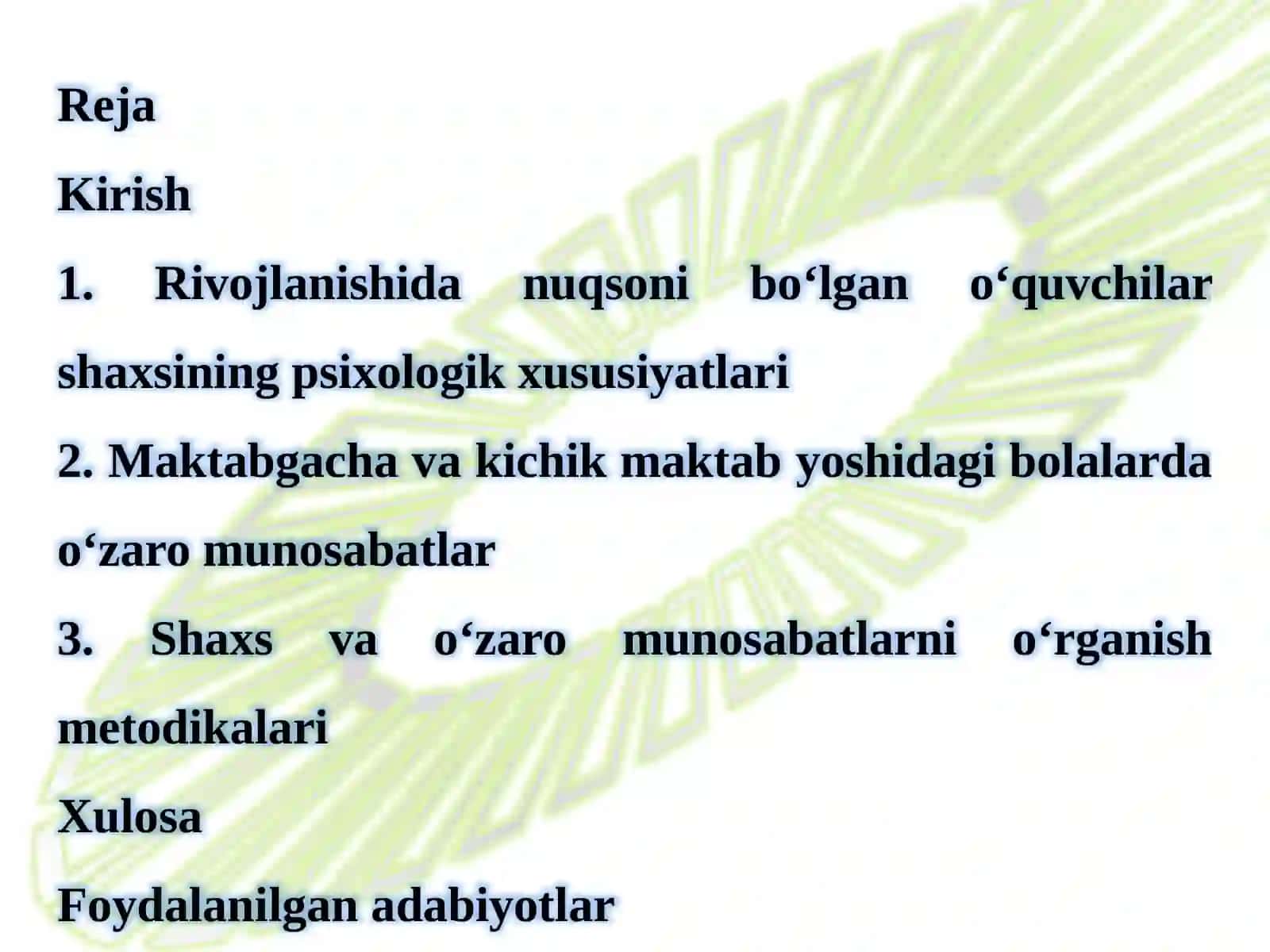 Rivojlanishida nuqsoni bo‘lgan o‘quvchilar shaxsida ujobiy va salbiy xususiyatlarni o‘rganish 2