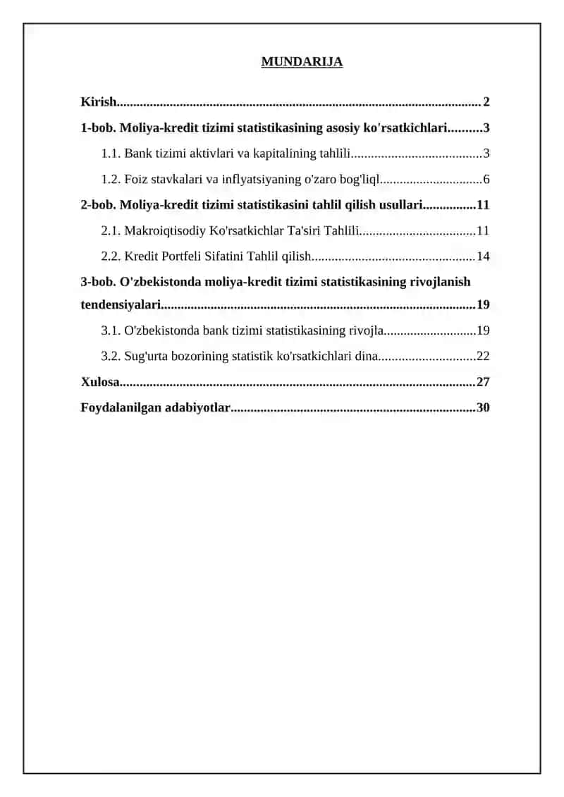 Moliya-kredit tizimi statistikasi 2