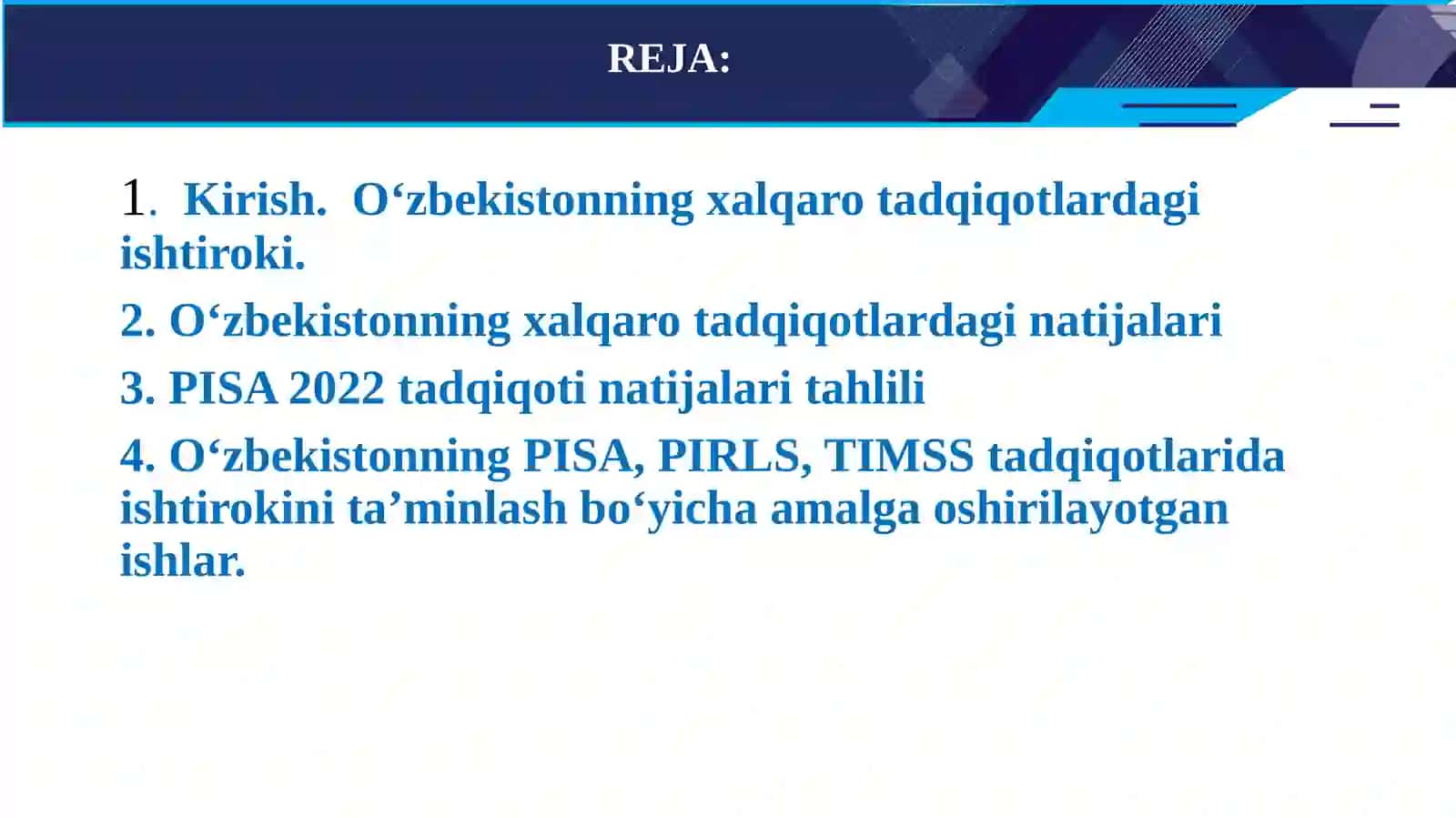 XALQARO BAHOLASH DASTURLARI (PIRLS, PISA VA TIMSS) TALABLARI ASOSIDA TAʼLIM SIFATINI TAKOMILLASHTIRISH 2