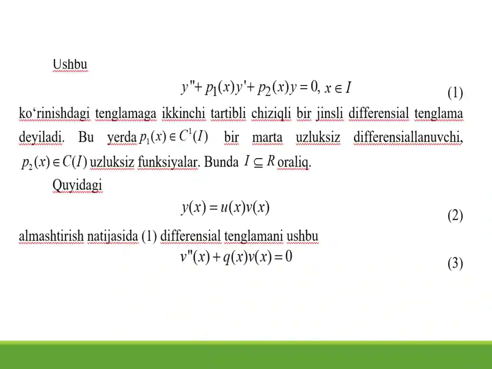 Bir jinsli chiziqli yuqori tartibli differensial tenglamalar 2