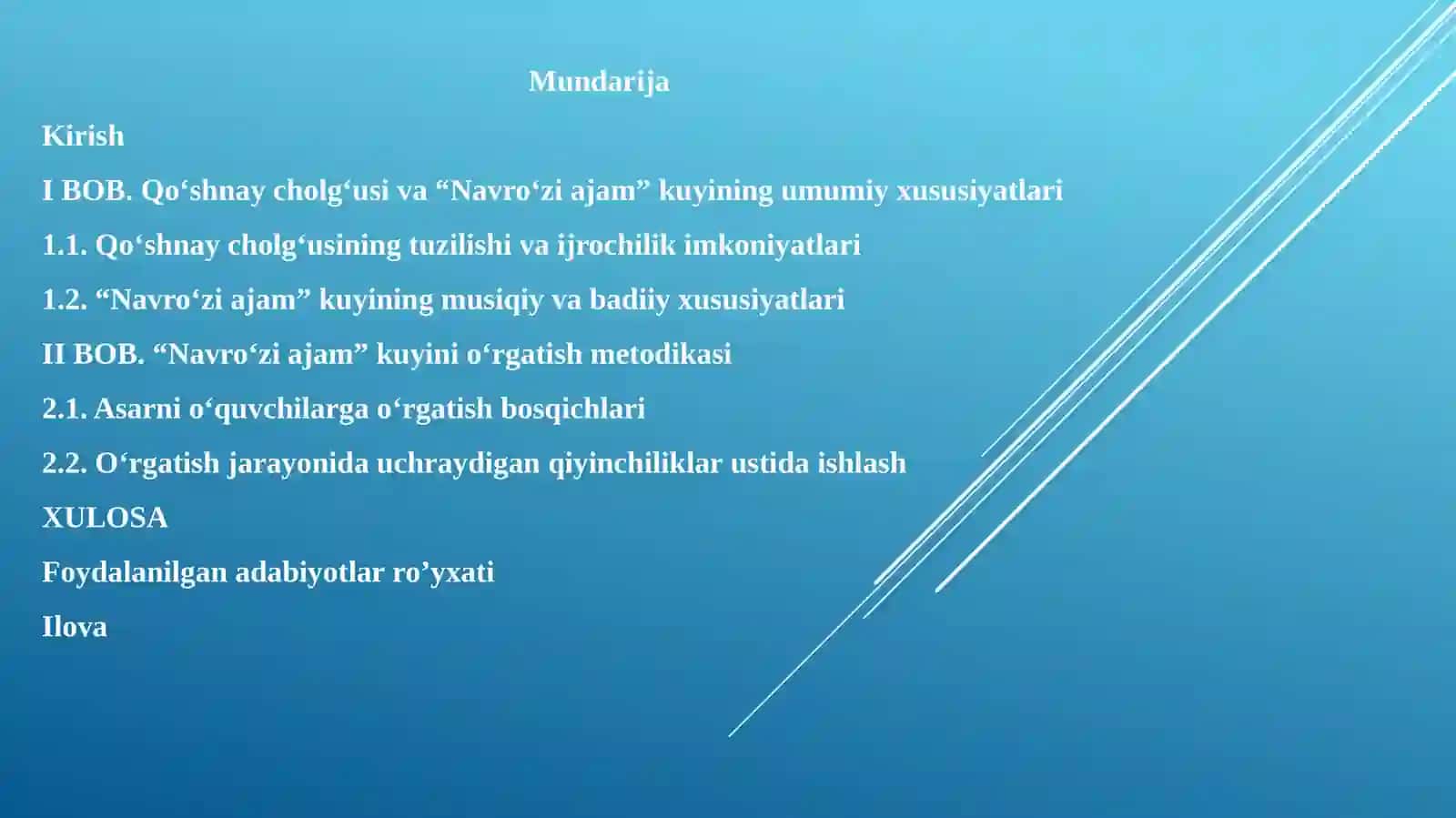 BMSM 5- sinf o’quvchilariga qo’shnay cholg’usida o’zbek xalq kuyi “Navro’zi ajam” ni o’rgatish metodikasi 2