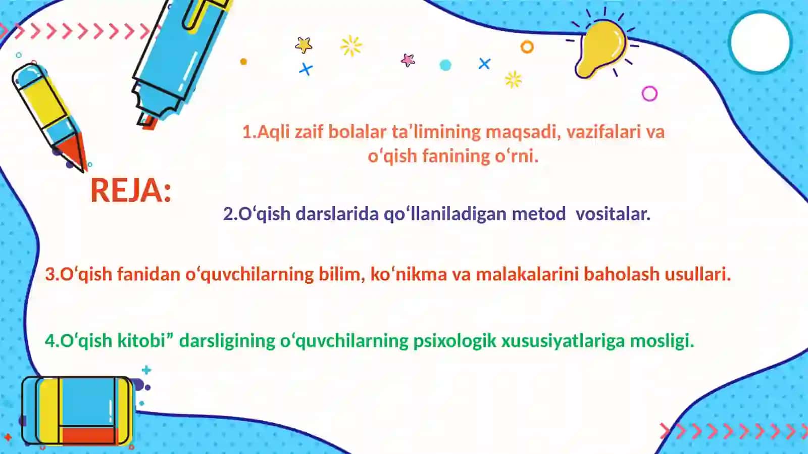 Aqli zaif bolalar uchun ixtisoslashtirilgan maktab, maktab-internatlariga Oʼqish fanidan oʼquv dasturi hamda "Oʼqish kitobi"darsliklarini tahlil qilish 2