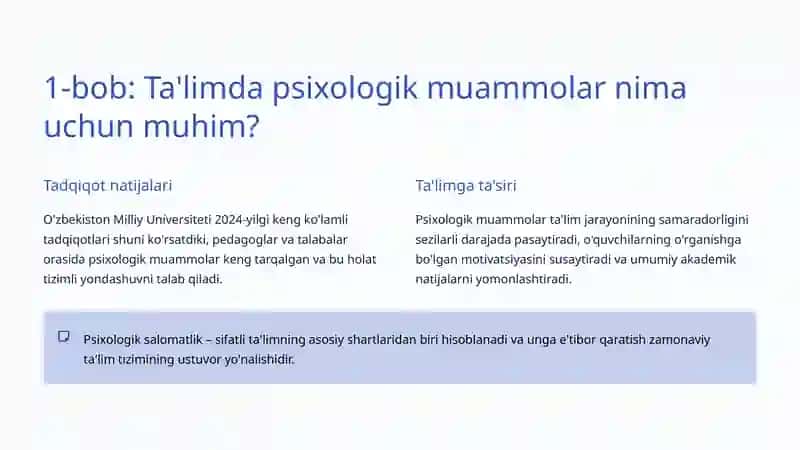 Ta'limda psixologik muammolar: Ta'lim sifatini oshirish yo'llari 2