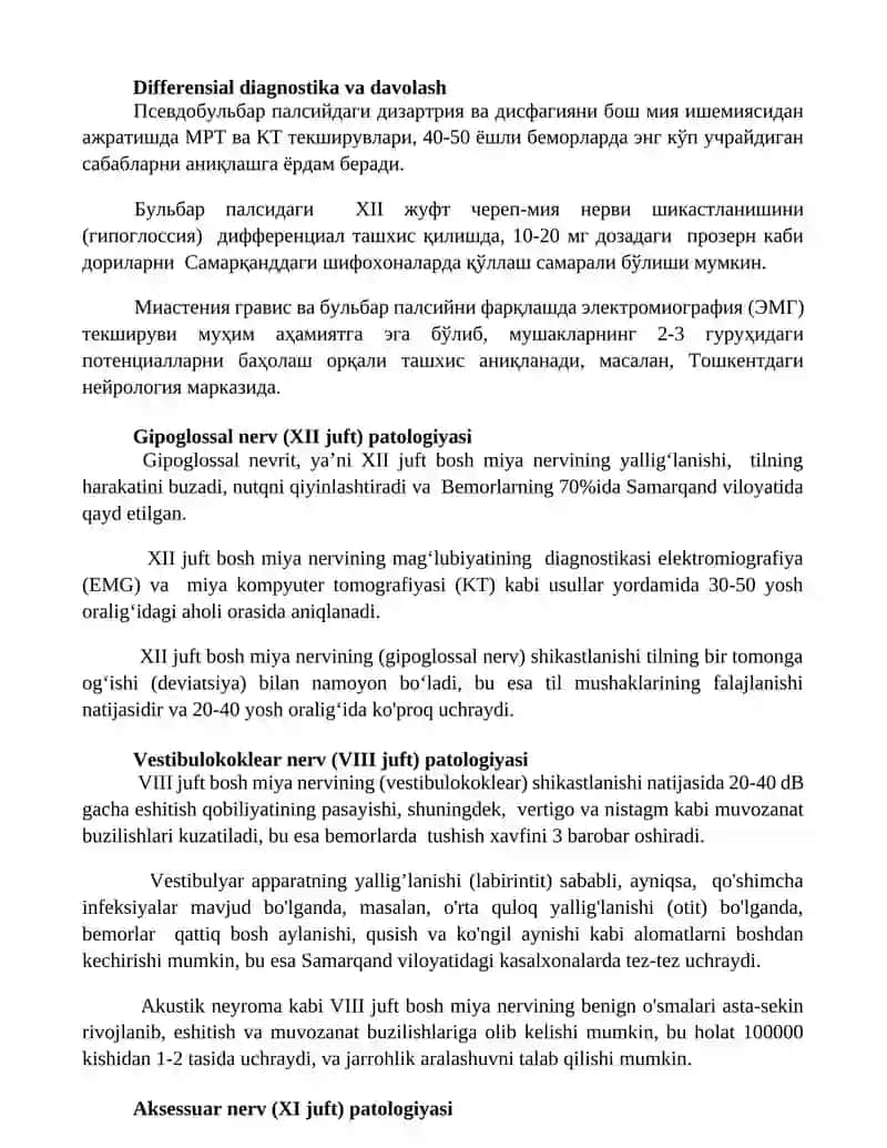VIII, IX, X, XI va XII bosh miya nervlarining tekshirish usullari va patologiyasi 2
