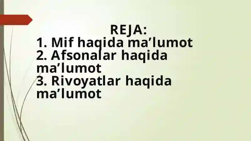 Mif, afsona, rivoyatlar ning janr xususiyatlari 2
