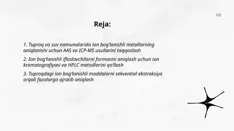 Tuproq va suv namunalarida ion bogʻlanishli metallarning aniqlanishi 2