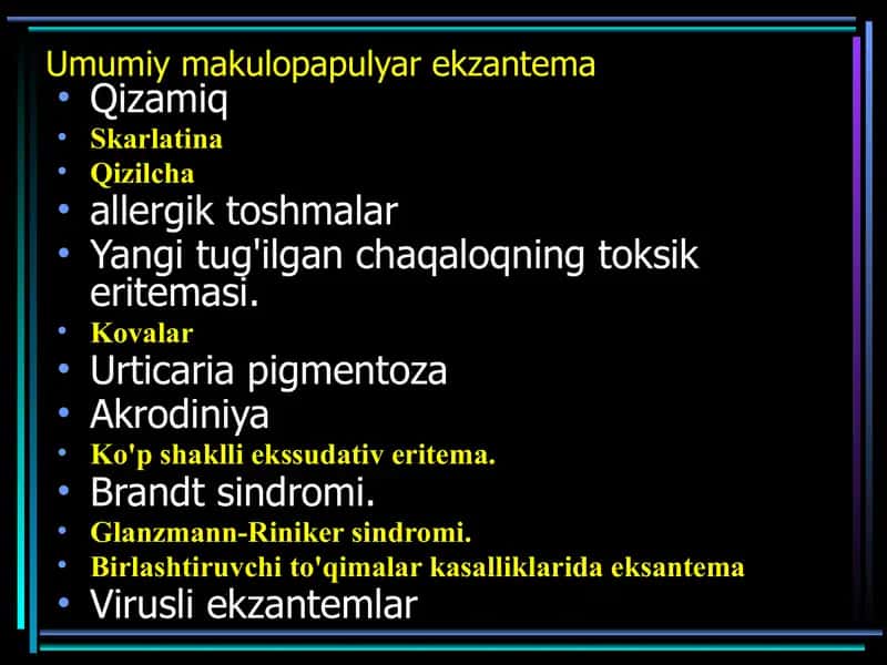 Yuqumli ekzantemlarning differentsial diagnostikasi 2