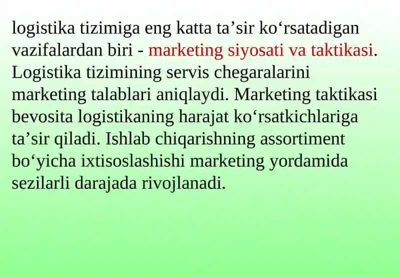 LOGISTIKADA MARKETING IZLANISH 2