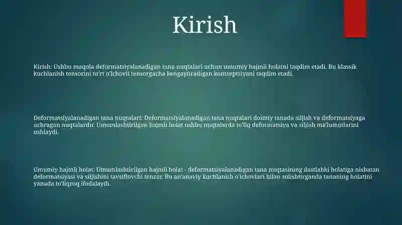 Deformatsiyalanuvchi Jism Nuqtalaridagi Umumlashgan Hajmiy Holati 2