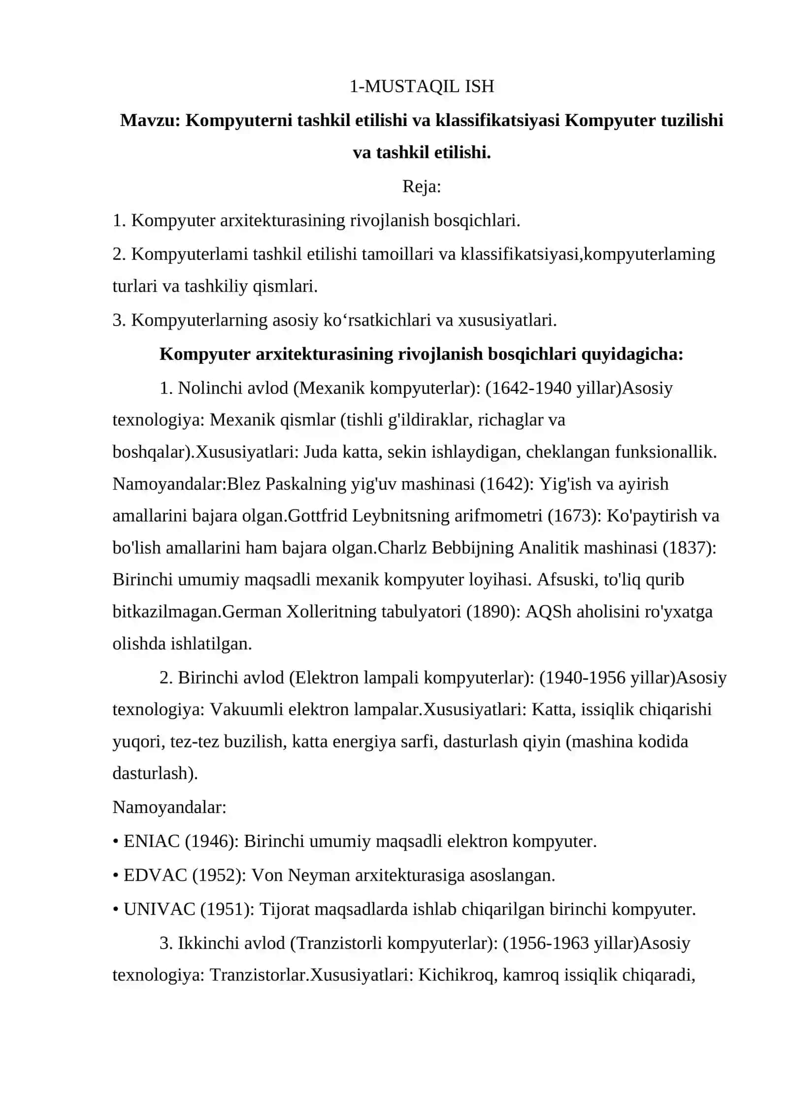 Kompyuterni tashkil etilishi va klassifikatsiyasi 2