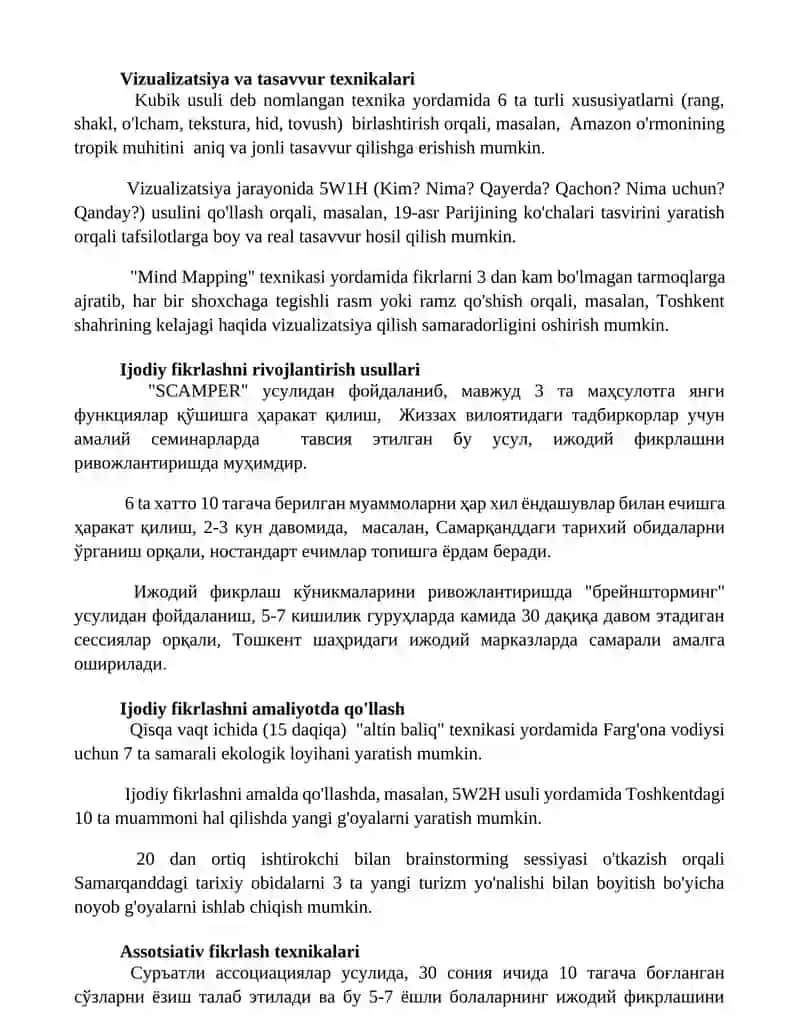 Ijodiy tafakkurni rivojlantirish usulari 2