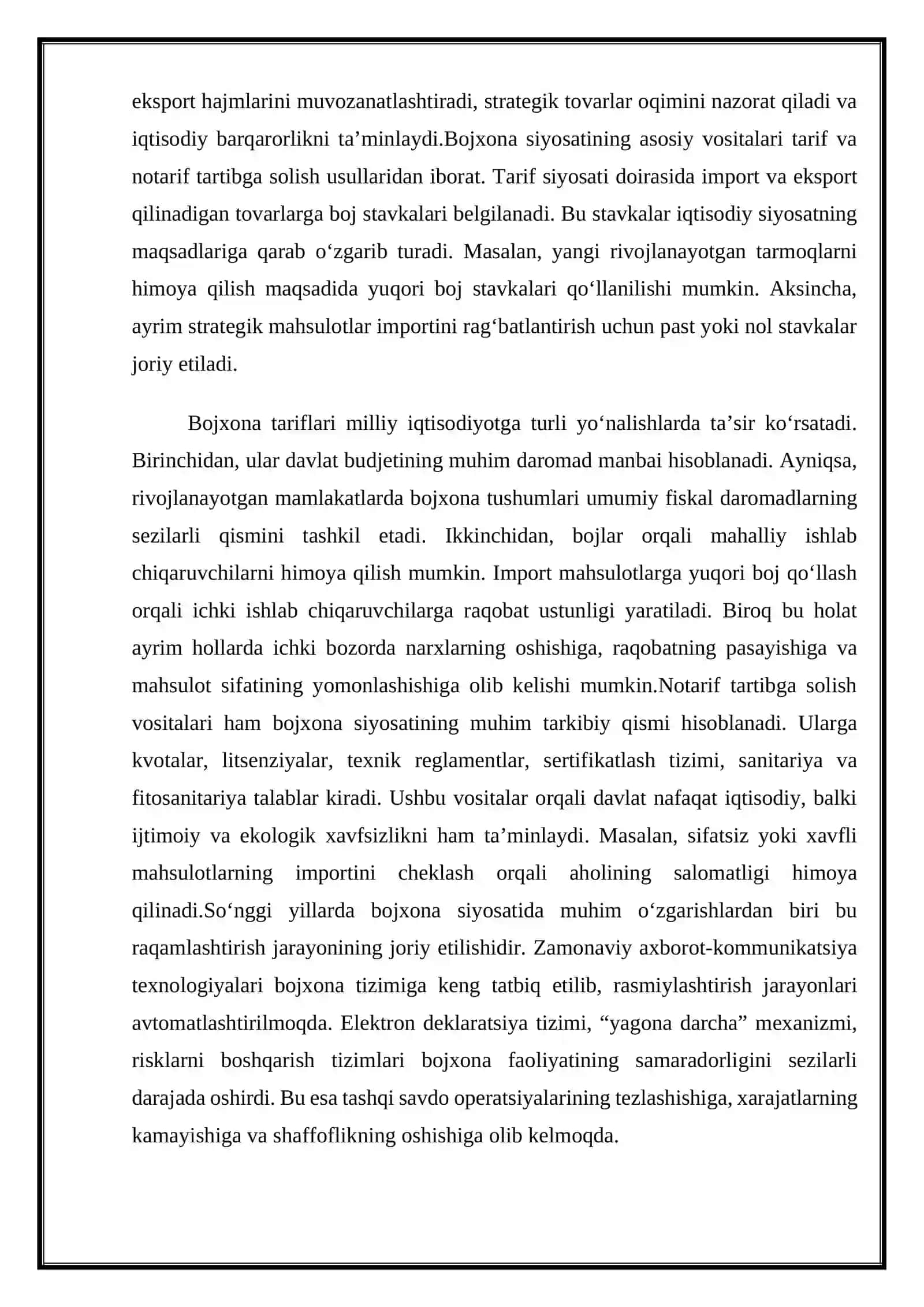 TASHQI SAVDODA BOJXONA SIYOSATI VA UNING MILLIY IQTISODGA TA’SIRI 2