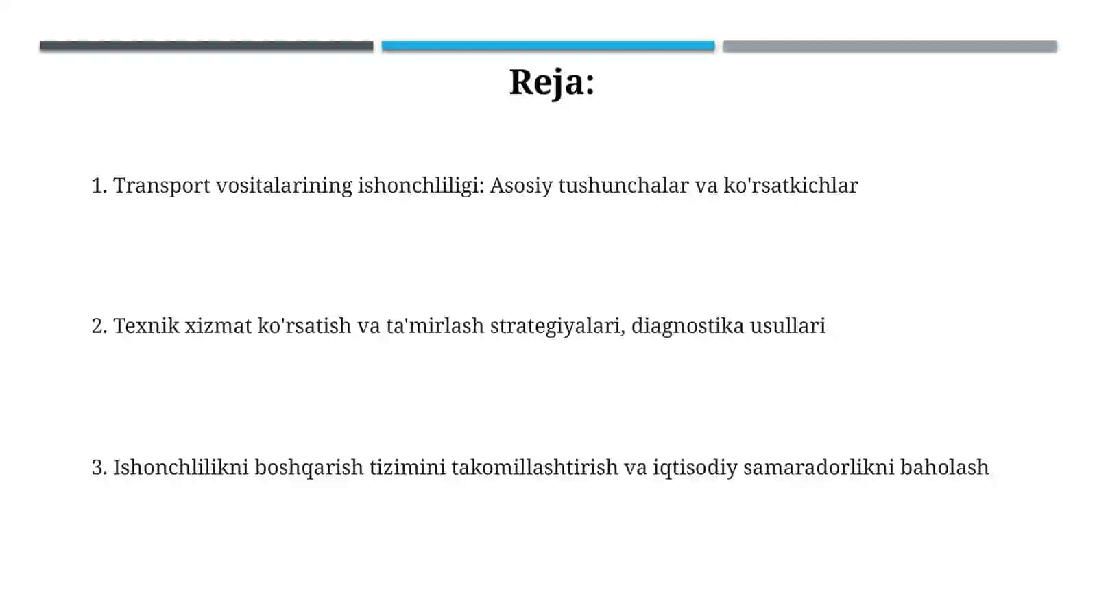 Transport vositalari ekspluatatsiyasida ishonchlilikni boshqarish tizimi 2