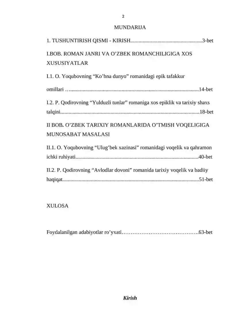 Roman janri va epik tafakkur (O.Yoqubov va p.qodirov tarixiy romanlari misolida 2