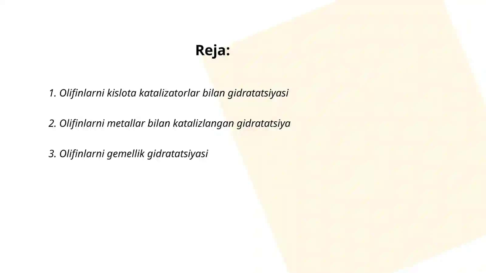 Olifinlarni kislota katalizatorlar bilan gidratatsiyasi 2