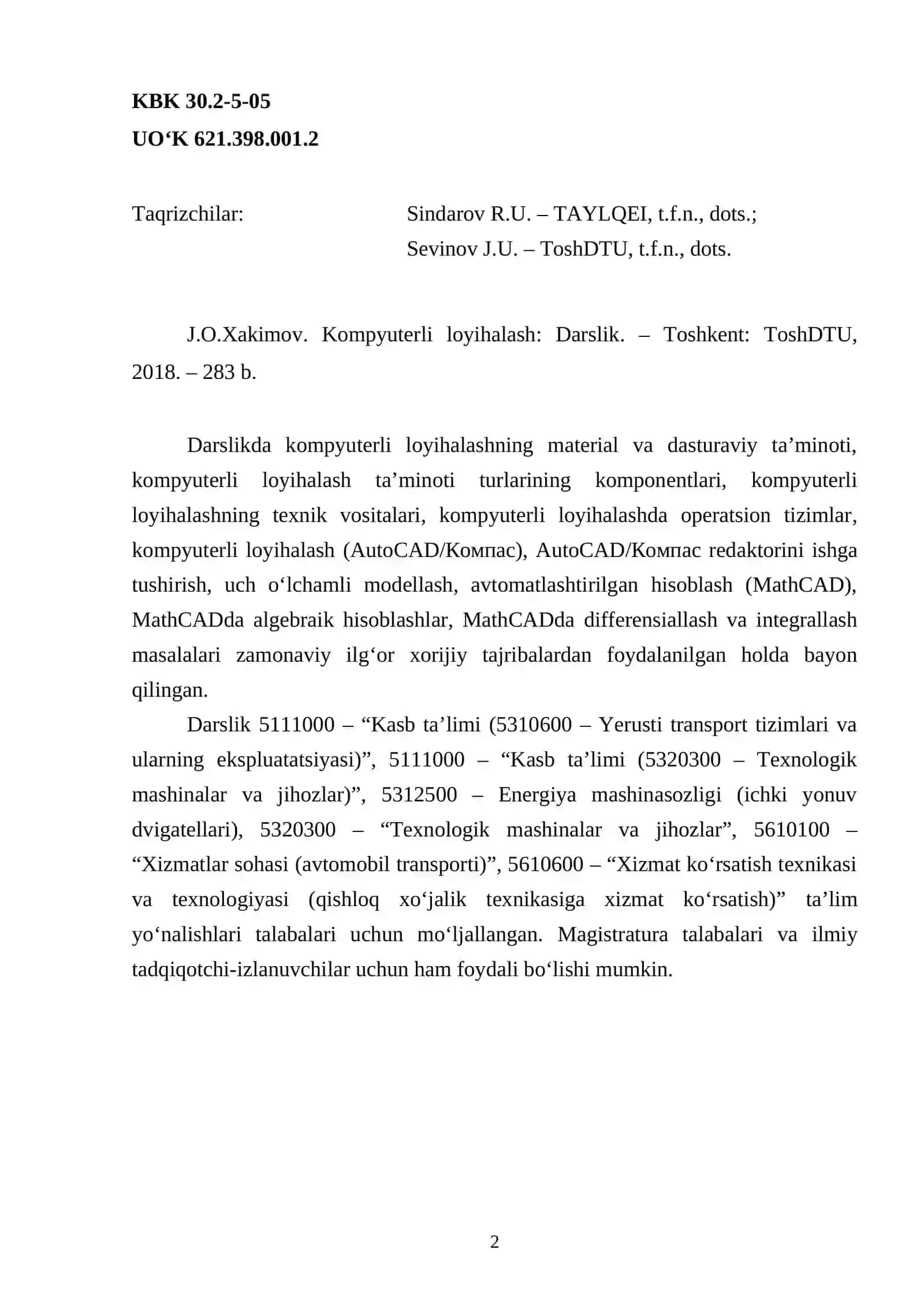 Kompyuterli loyihalash: Darslik 2