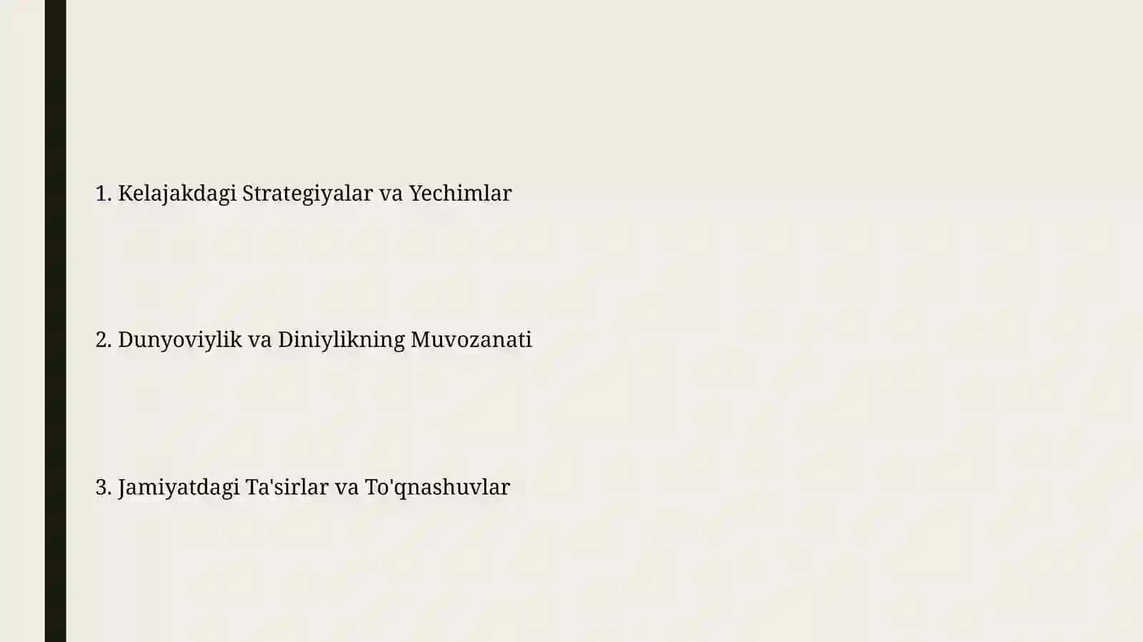 Jamiyat hayotidagi dunyoviylik vadiniylikmutanosibligi 2