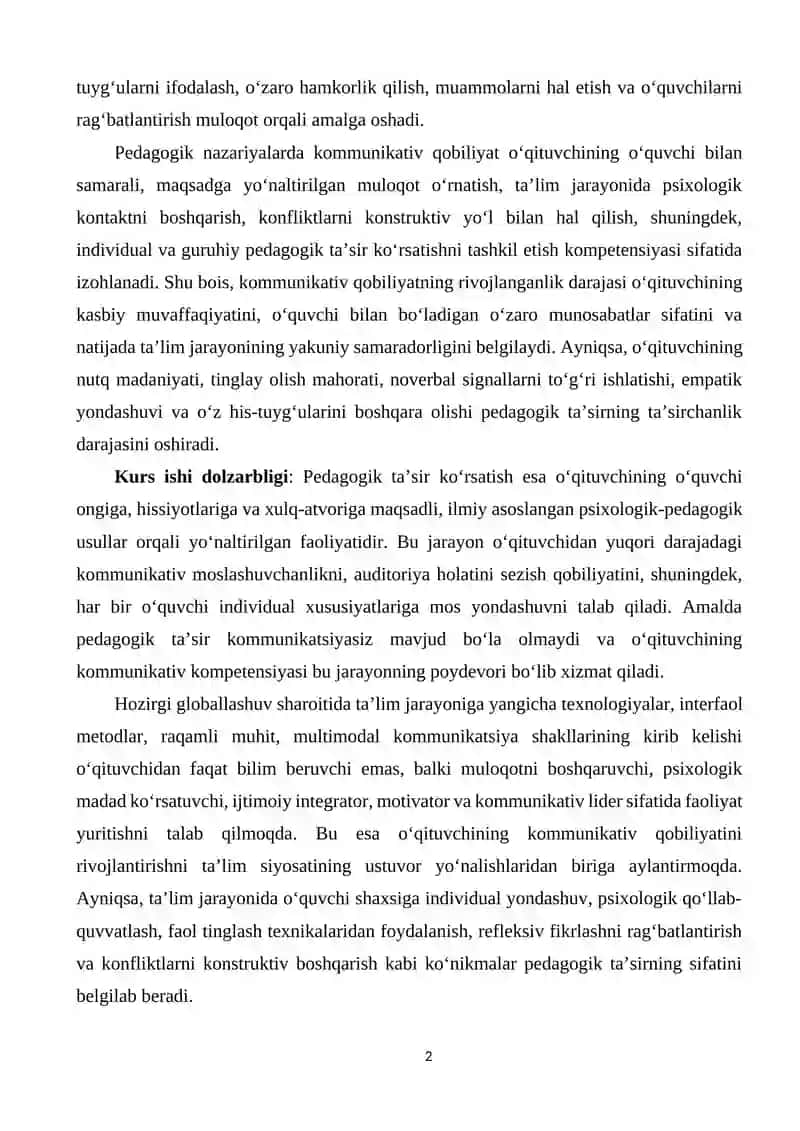 O'qituvchining kommunikativ qobiliyatida pedagogik ta'sir korsatish 2