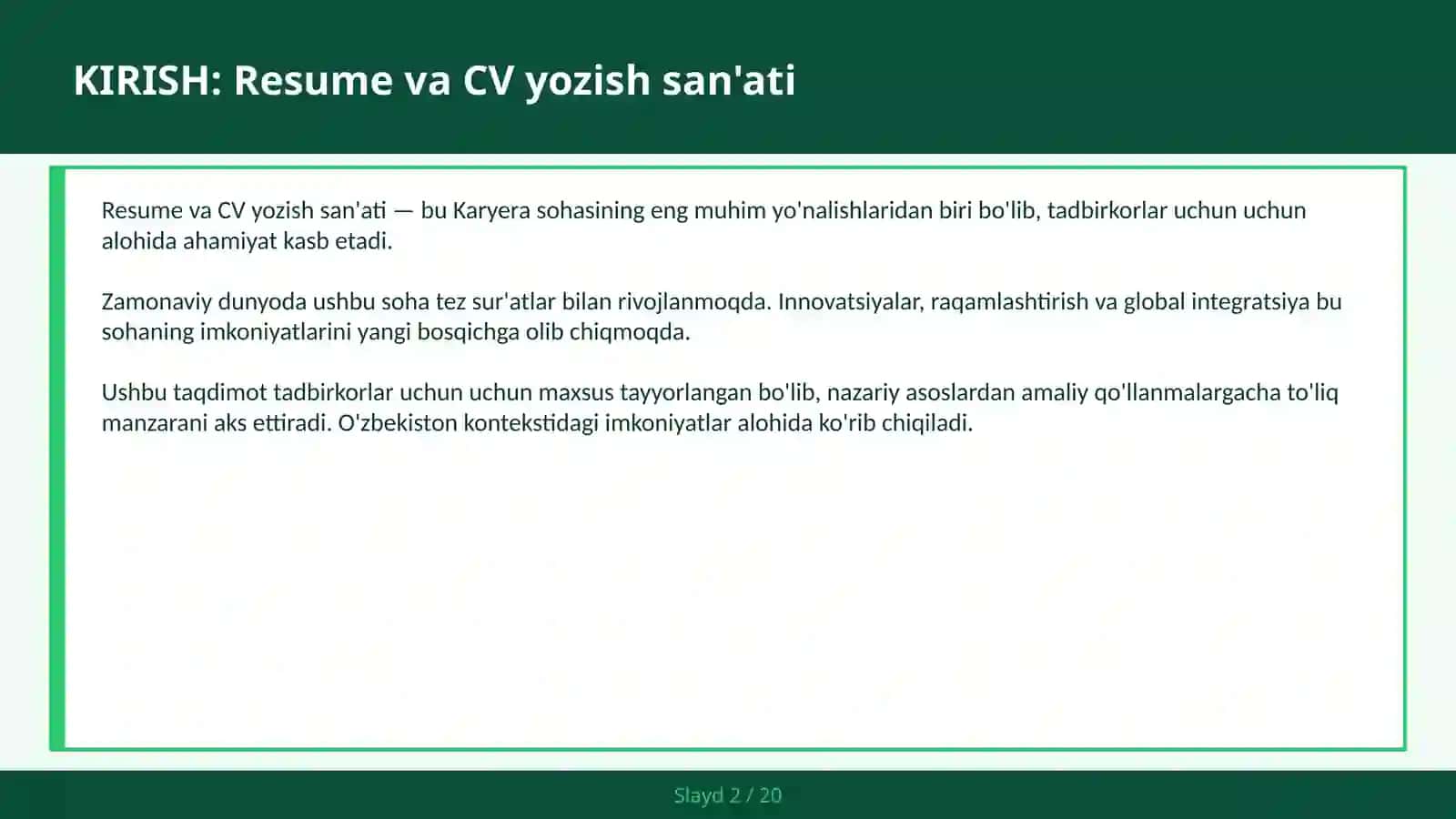 Resume va CV yozish san'ati 2