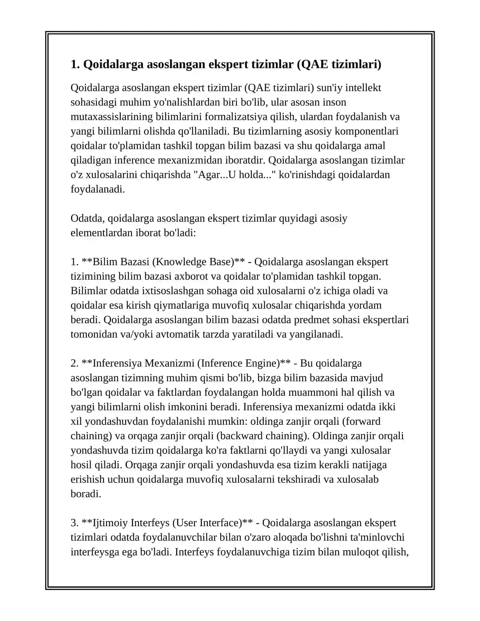 QOIDALAR ASOSIDA ISHLOVCHI EKSPERT TIZIMLAR TERMINOLOGIYASI 2