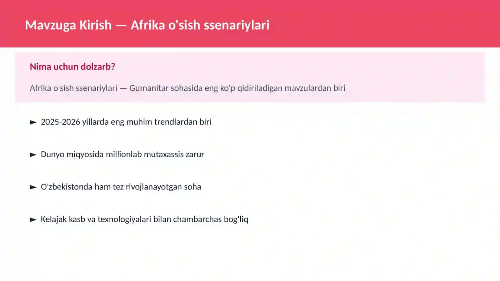 Afrika o'sish ssenariylari 2