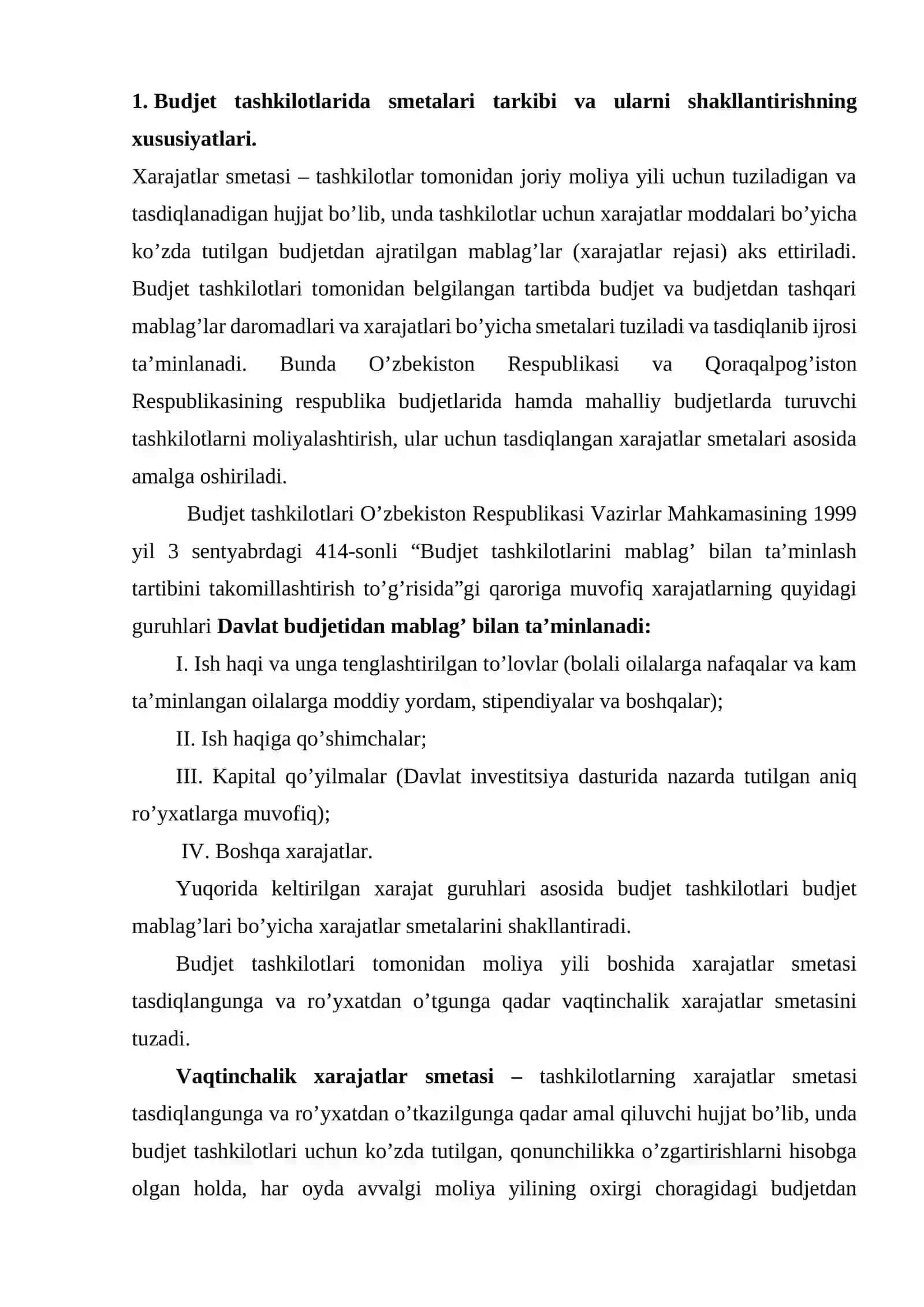 Budjet tashkilotlarida smetalari tarkibi va ularni shakllantirishning xususiyatlari 2