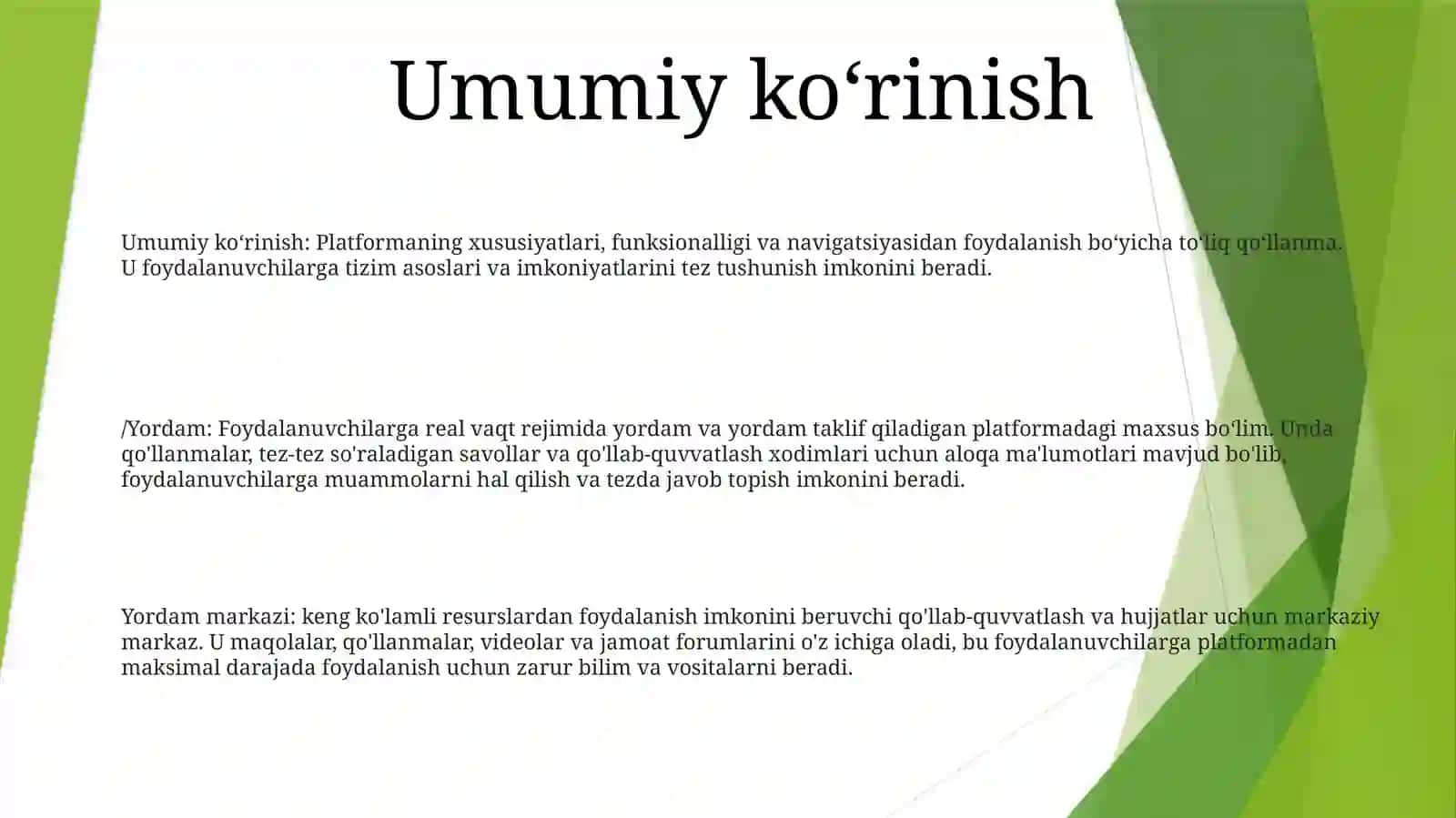 Platformaning xususiyatlari 2