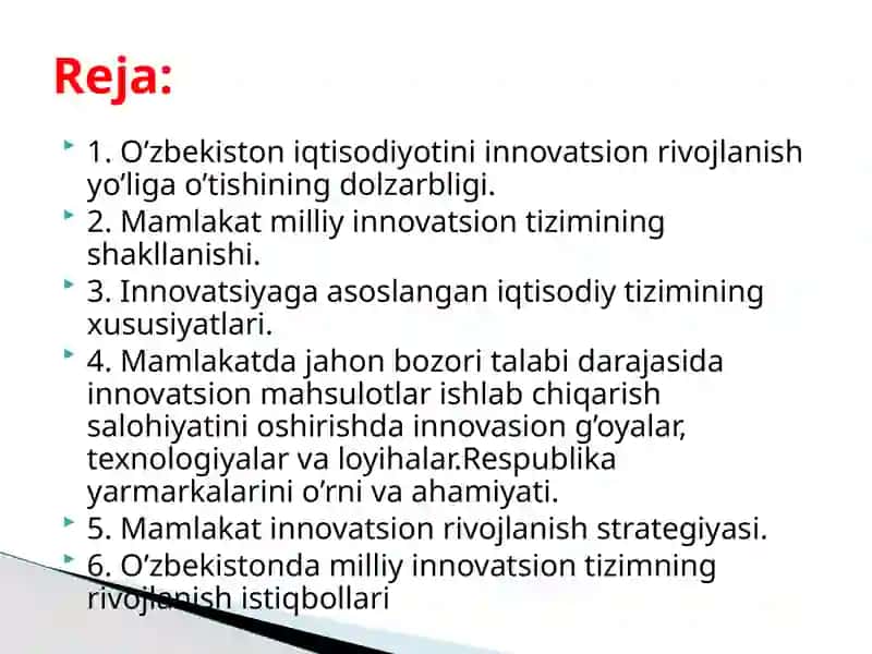 O’zbekiston iqtisodiyotining innovatsion rivojlanish yo’li 2