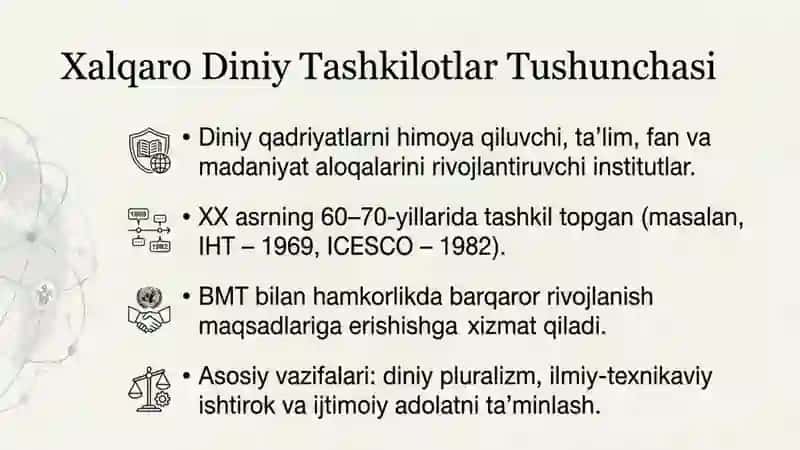 XALQARO DINIY TASHKILOTLAR FAOLIYATINING TARIXI VA ULARNING BARQAROR RIVOJLANISH MAQSADLARIGA ERISHISHDAGIAHAMIYATI 2
