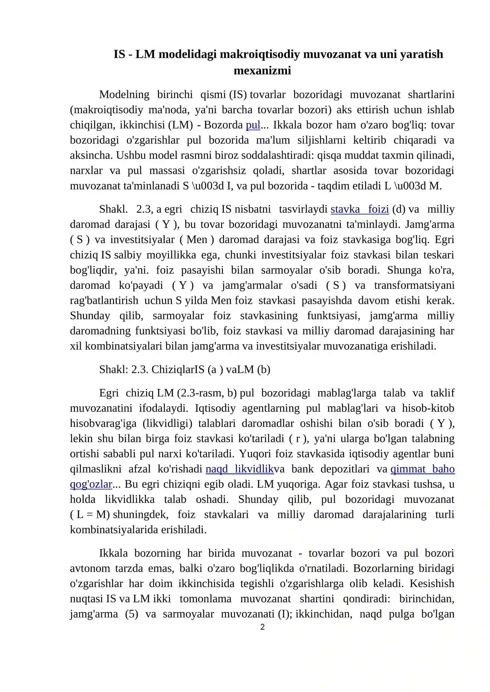 IS-LM-VR modeli va byudjet- soliq va davlatning pul- kredit siyosati xarakterini aniqlash 2