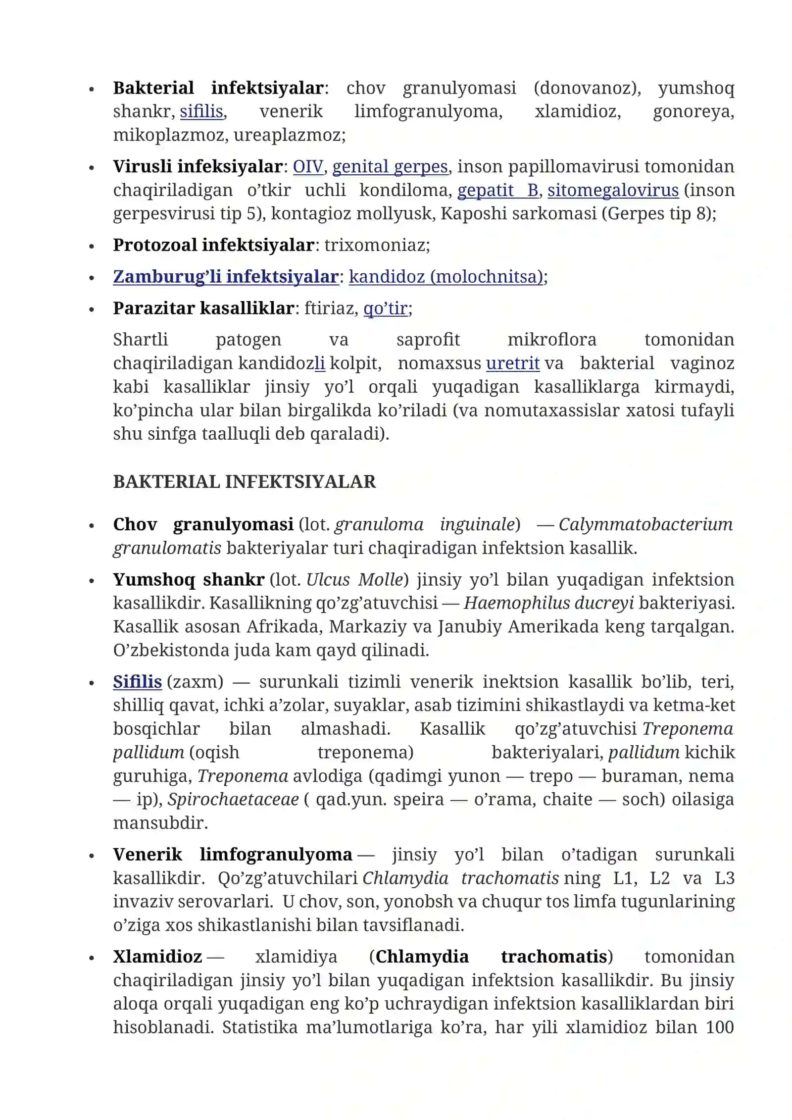 JINSIY YO’L BILAN YUQADIGAN INFEKSIYALAR — TASHXISLASH, DAVOLASH, OLDINI OLISH, ASORATLARI 2