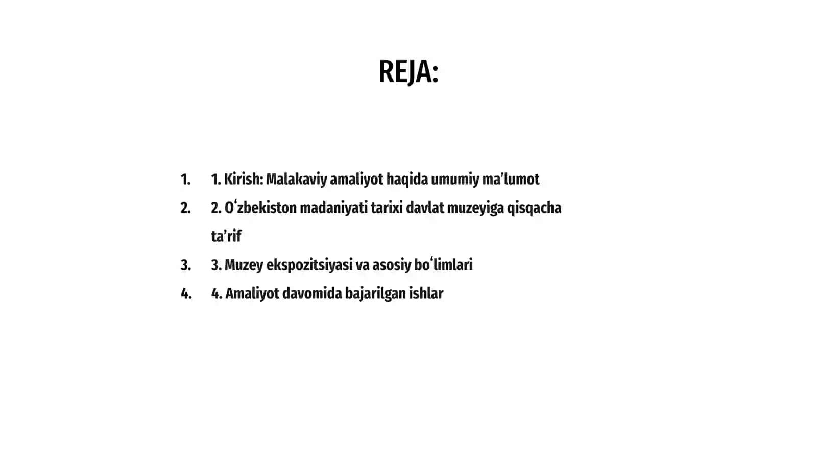 O’zbekiston madaniyati tarixi davlat muzeyidagi malakaviy amaliyot hisobotim 2