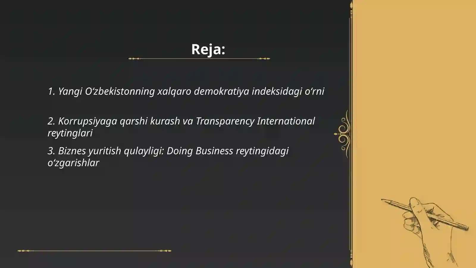 Yangi Oʻzbekiston ijtimoiy-siyosiy, iqtisodiy va madaniy hayotida oʻzgarishlar 2