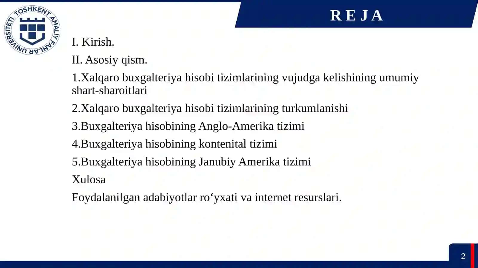 Xalqaro buxgalteriya hisobi tizimlarining umumiy tavsifi 2