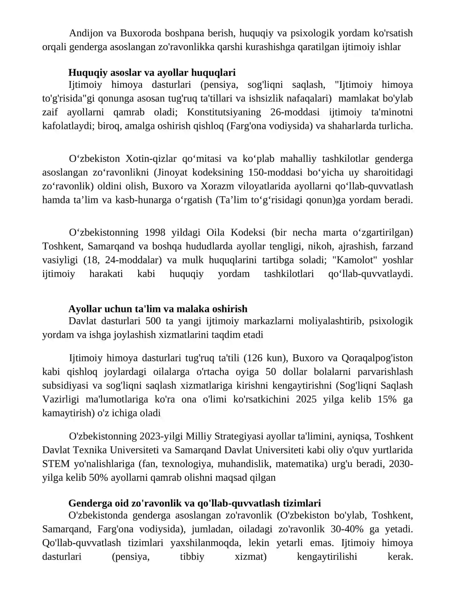 O'zbekistonda ayollarning ijtimoiy muhofazasi va ayollarga yoʻnaltirilgan ijtimoiy ish 2