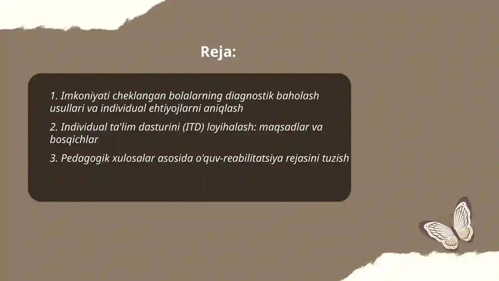 Imkoniyati cheklangan bolalarni xususiyatlarini, nogironligini e'tiborga olgan holda individual dasturlarini tuzishga o'rgatish, metodik va didaktik ta` minotini tayyorlash usullari 2