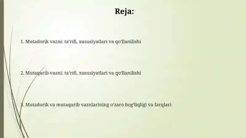 Mutadorik va Mutaqorib bahr vaznlari 2