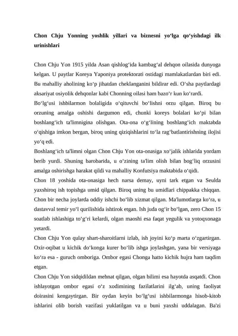 Hyundai asoschisi Chon Chju Yonning hayot yo‘li 2