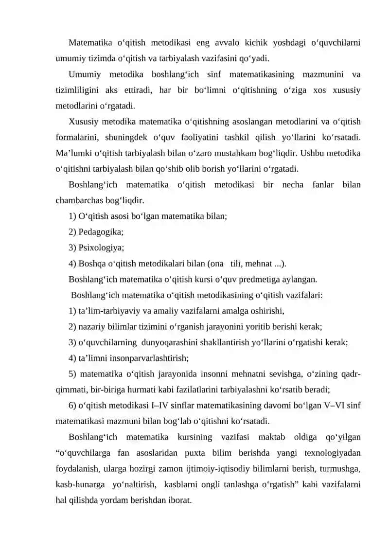Boshlang‘ich Matematika O‘qitish Metodikasi 2