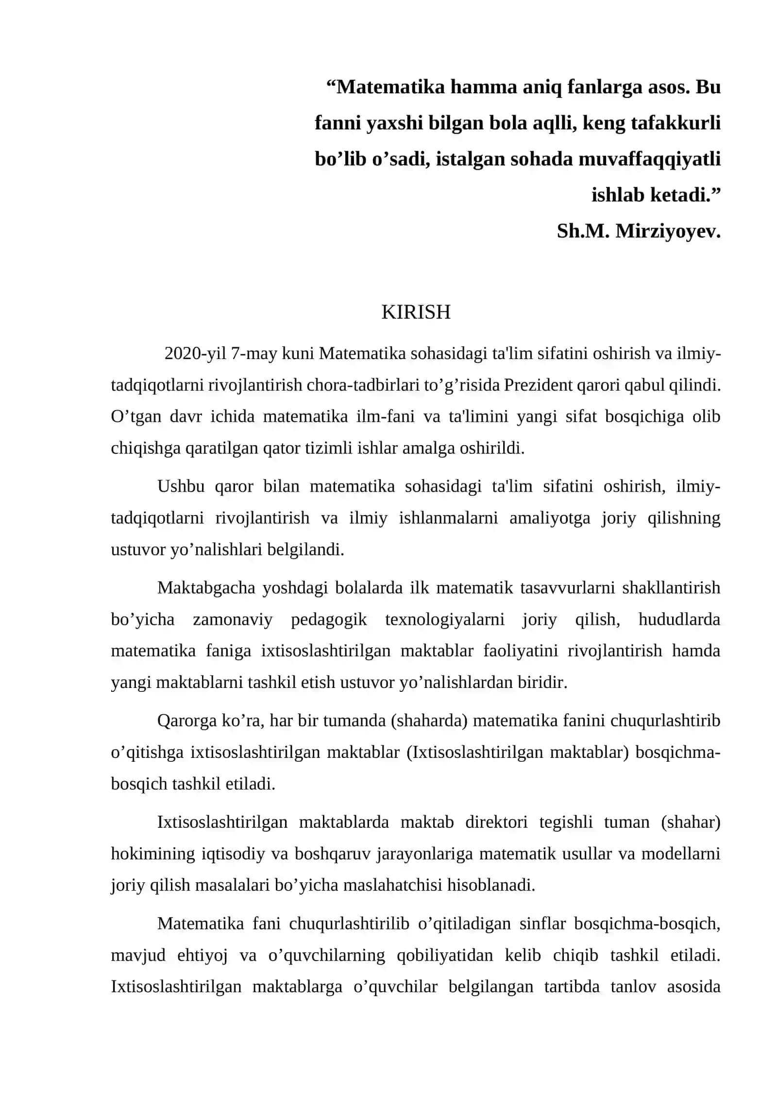 Matematika sohasidagi ta'lim sifatini oshirish 2