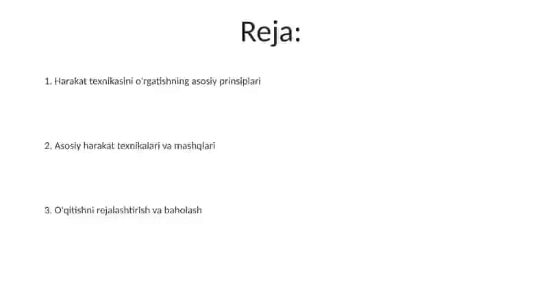 Harakatlanish texnikasini oʻrgatish 2